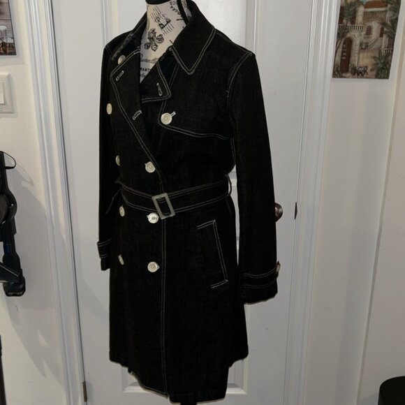 Vintage Lauren Jeans Co. Ralph Lauren Dark Denim Coat w/ Contrast Stitching - Picture 3 of 10